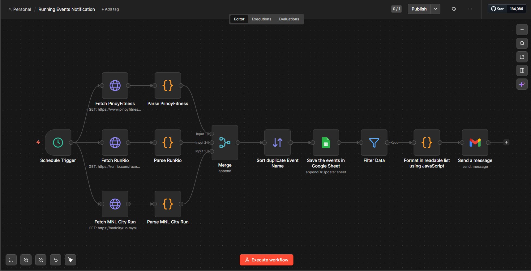 Running Events Notification workflow diagram